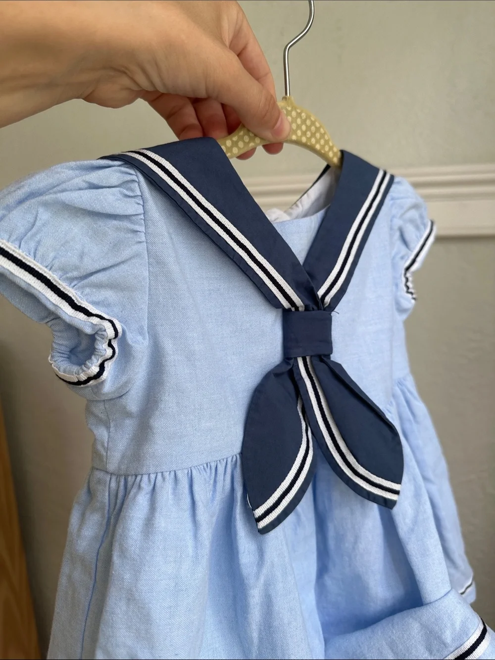 Trotters Light Blue Sailor Dress with Navy Trim